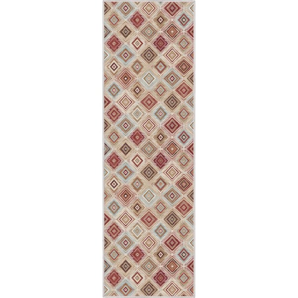 Well Woven Ivory 2 ft. 3 in. x 7 ft. 3 in. Runner Flat-Weave Kings Court Richard Tribal Diamond Pattern Area Rug