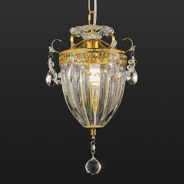 Home Lighting 40W 1-Light Gold Crystal Modern Small Chandelier Pendant Lights for Living Room Kitchen(1-Pack)
