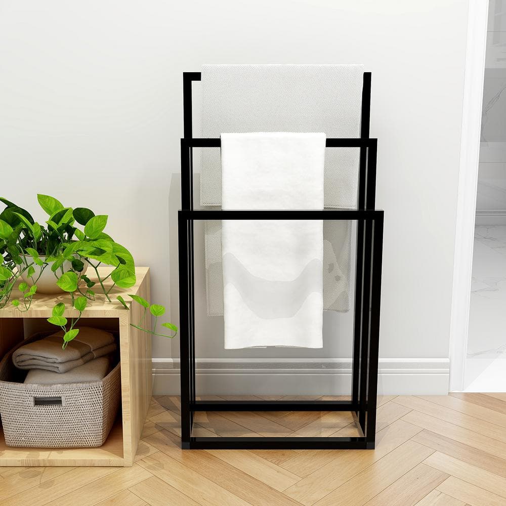Black Metal 3-Tier Freestanding Towel Rack Holder