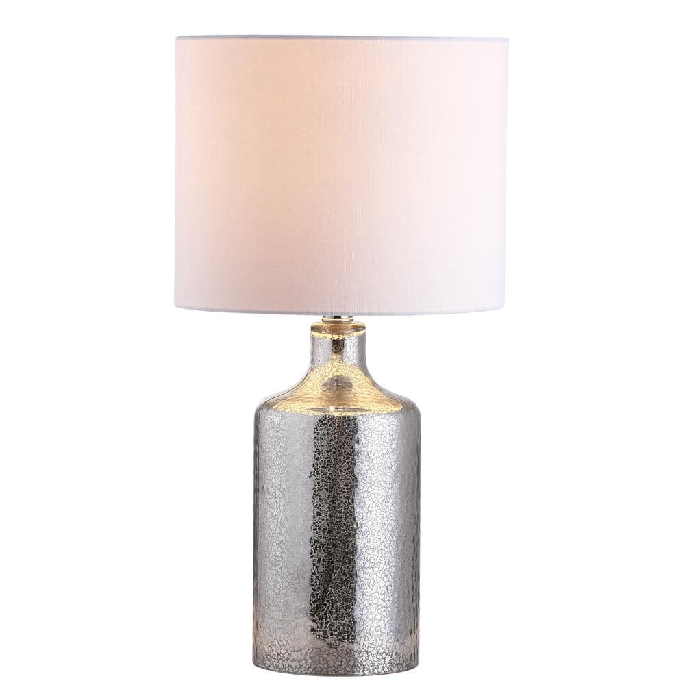 Contemporary Silver and White Glass Table Lamp, 19" Height