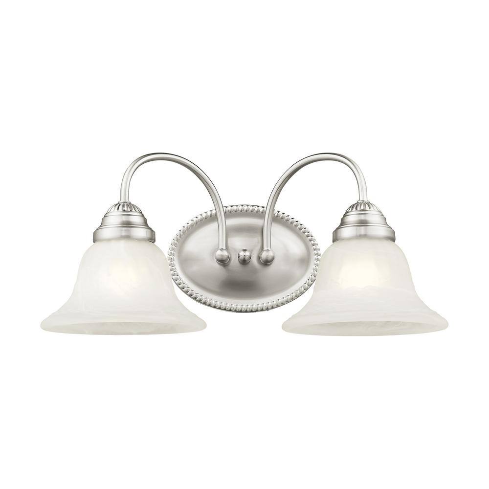 Edgemont Brushed Nickel 2-Light Vanity with White Alabaster Glass