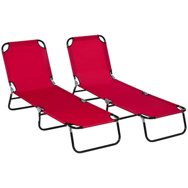 Outsunny Wine Red 2-Piece Metal Outdoor Chaise Lounge