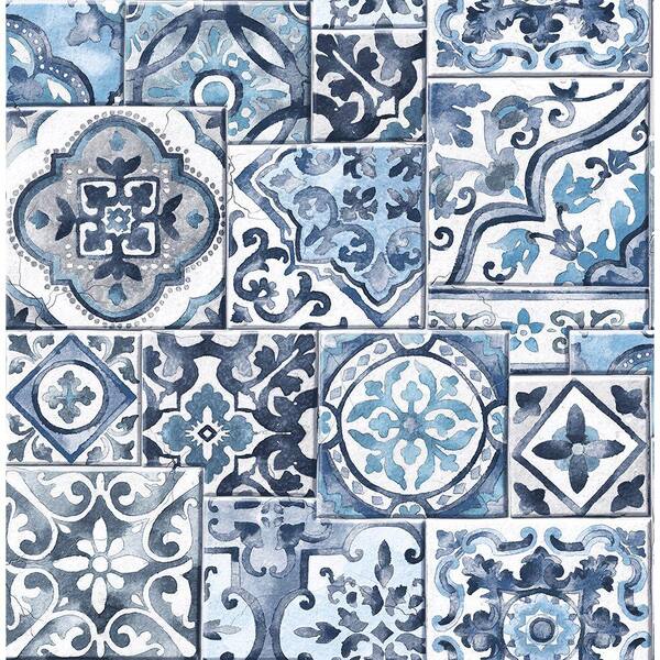 Brewster Marrakesh Tiles Blue Mosaic Blue Wallpaper Sample