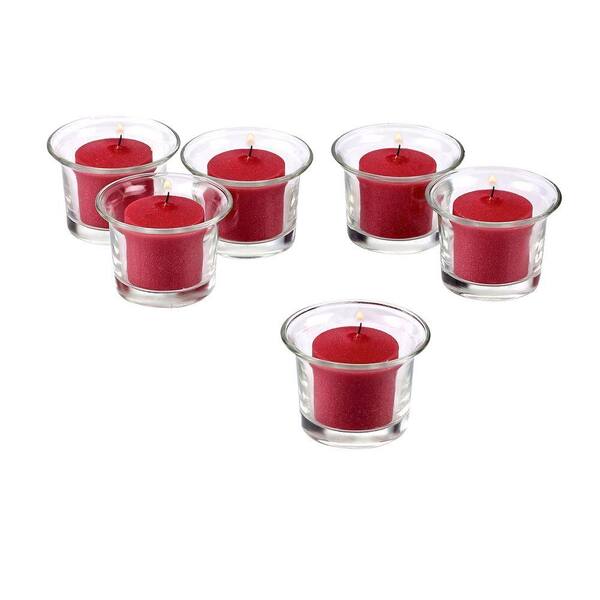 Light In The Dark Clear Glass Lip Votive Candle Holders with Red Votive Candles (Set of 12)