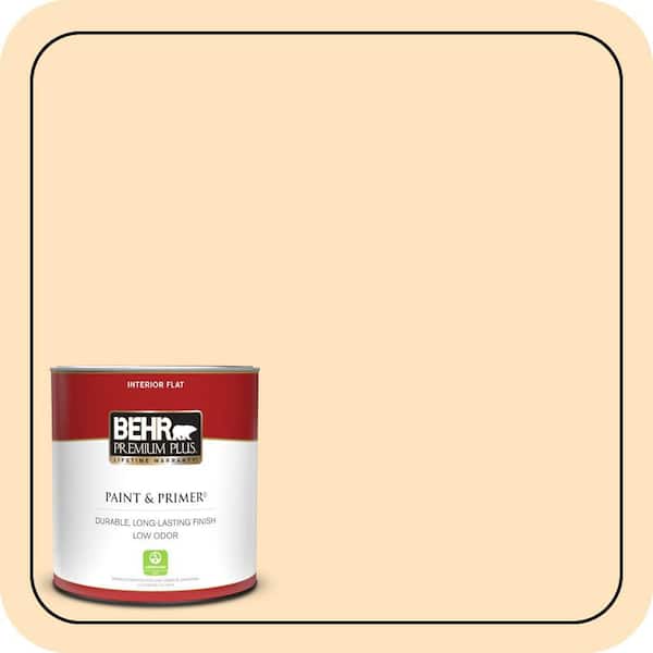 BEHR PREMIUM PLUS 1 qt. #320C-2 Cream Yellow Flat Low Odor Interior Paint & Primer