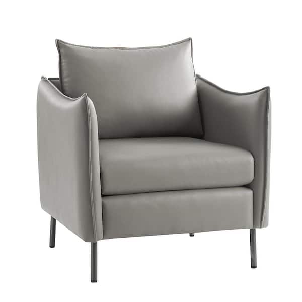 JAYDEN CREATION Grey Cedric Modern Anti-Scratch Fabric Armchair with Black Metal Leges