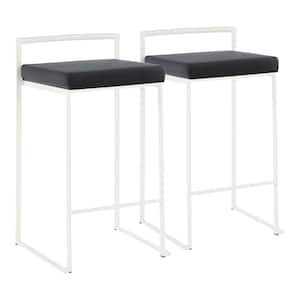 Fuji 26 in. White Stackable Counter Stool with Black Velvet Cushion (Set of 2)