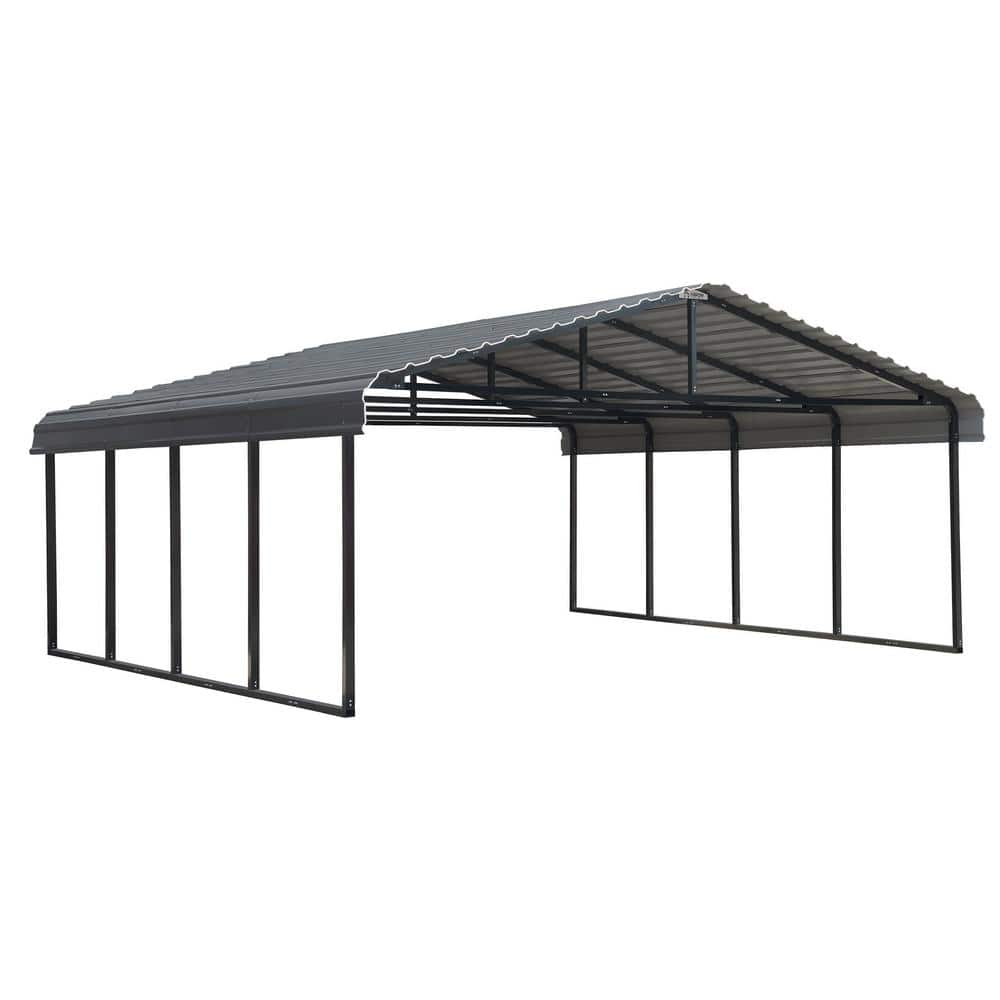 Arrow 20 Ft W X 20 Ft D Charcoal Galvanized Steel Carport Car Canopy And Shelter Cphc202007 The Home Depot