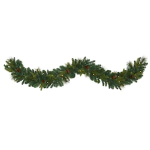 6 ft. Battery Operated Pre-lit Mixed Pine and Pinecone Artificial Garland with 35 Clear LED Lights