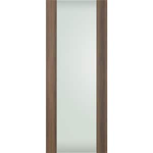 Vona 202 18 in. x 84 in. No Bore Full Lite Frosted Glass Pecan Nutwood Finished Composite Wood Interior Door Slab