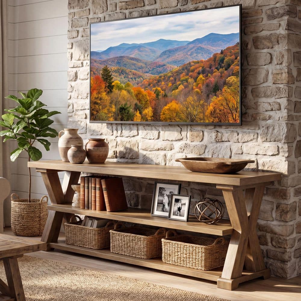 BYBLIGHT Ezlynn Brown 63 in. Long TV Stand with 3-Tier Open