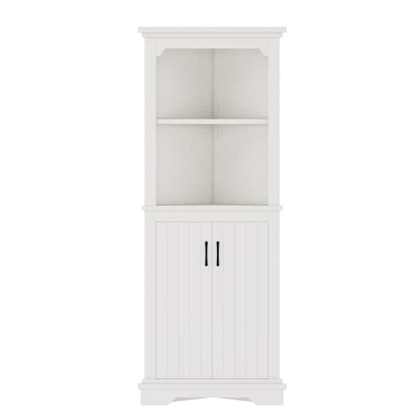 Tall Corner Cabinet with Doors, Space-Saving Storage Cabinet for Living Room, Bathroom, Dining Room or Kitchen, White