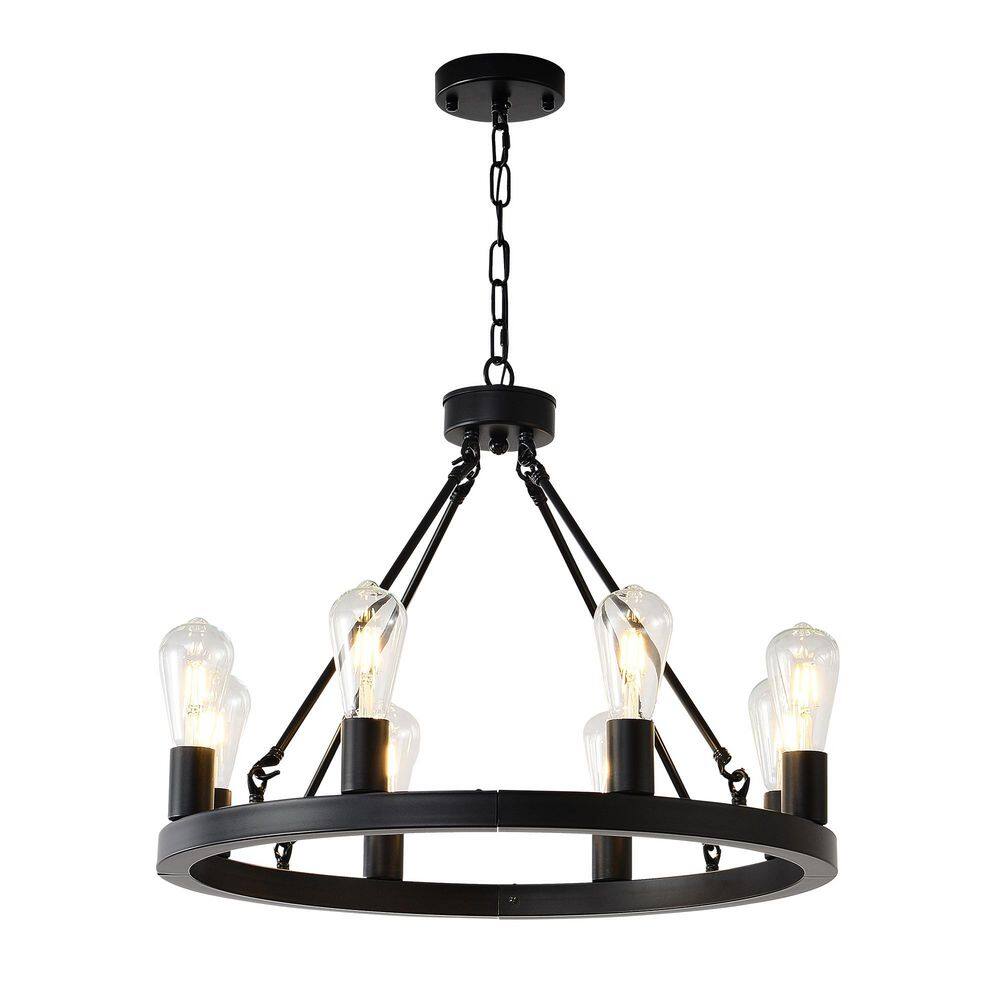 6-Light Black Wagon Wheel Chandelier Farmhouse Modern Small Round Chandelie