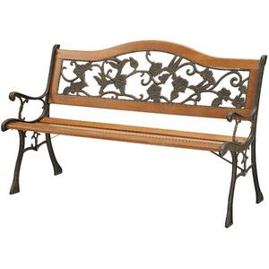 Birds of Alba 49 in. Antique Oak Wood and Cast-Iron Outdoor Bench