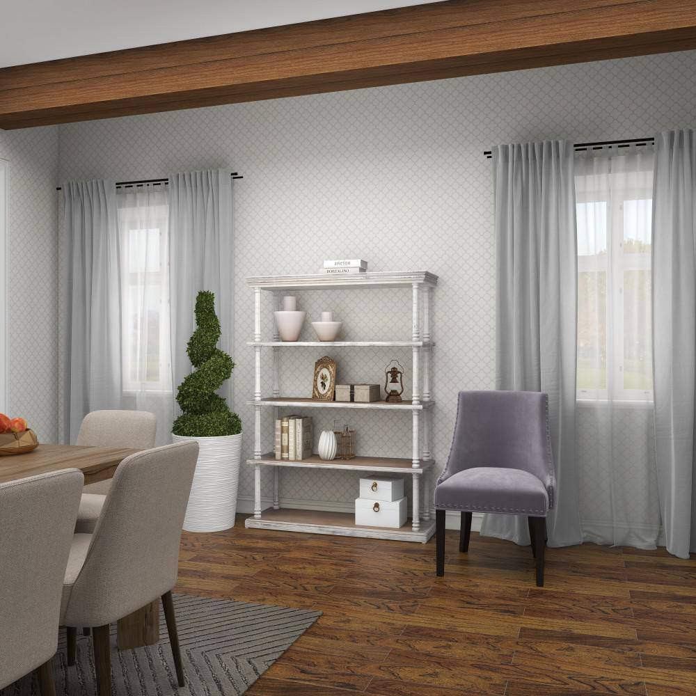 Rustic White and Brown Wood 5-Tier Shelving Unit
