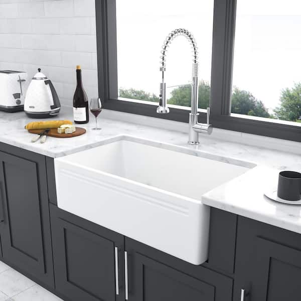 Unbranded 30 in. Farmhouse Single Bowl White Ceramic Kitchen Sink with Bottom Grids