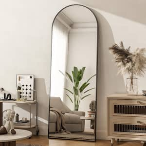 Black 16 in. W x 59 in. H Arched Aluminum Framed Full Length Floor Mirror