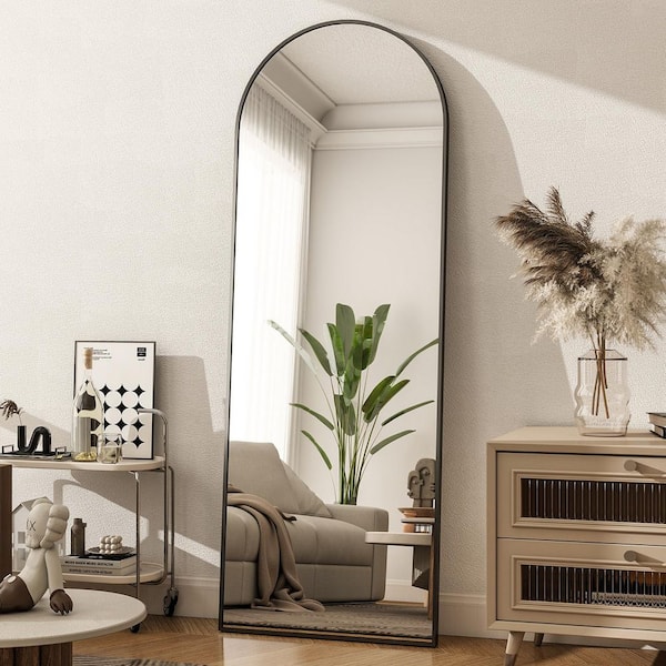 WILLOTED Black 22 in. W x 68 in. H Arched Aluminum Framed Full Length Floor Mirror