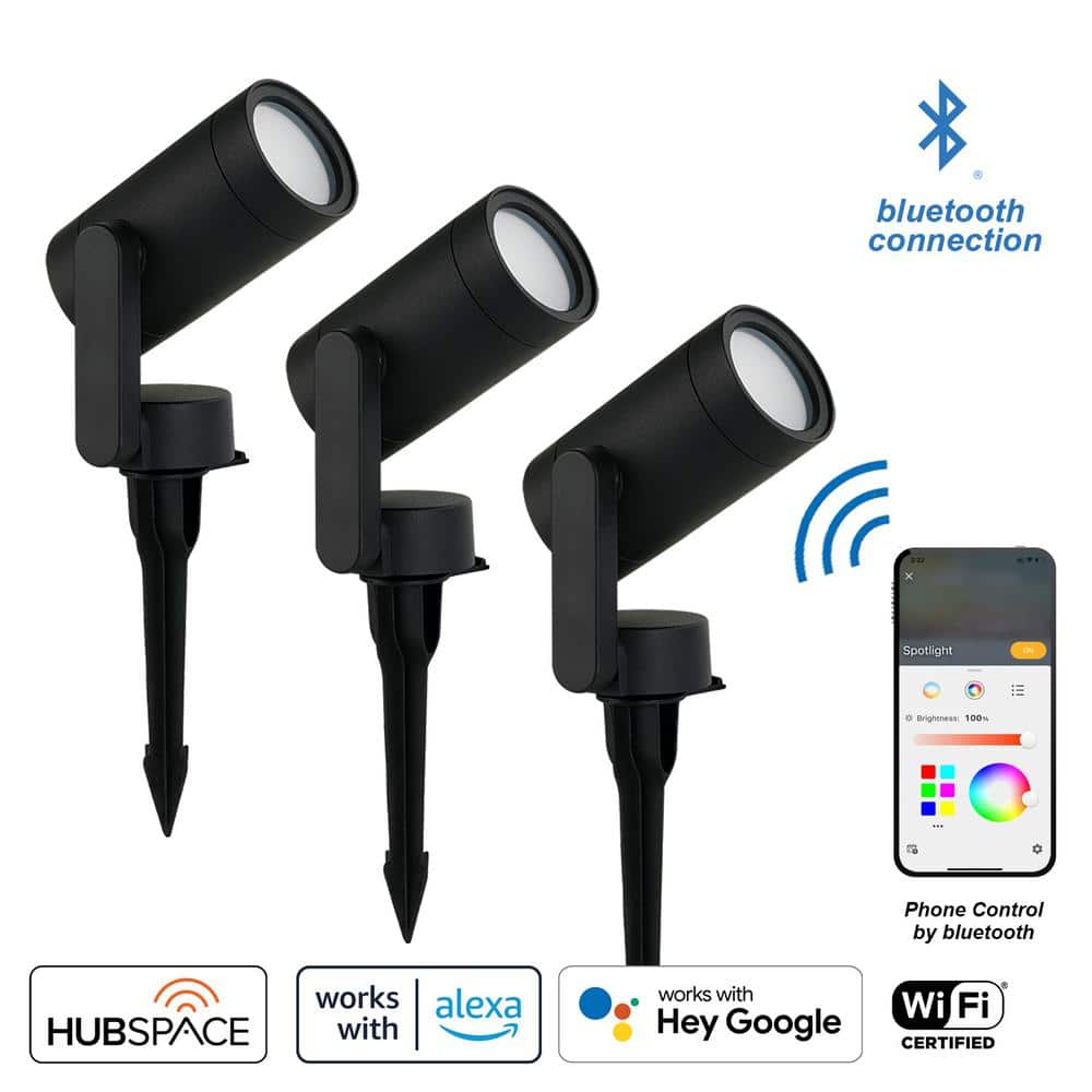 Hampton Bay Low Voltage Black LED Spotlight with Hubspace App Control (3-Pack)