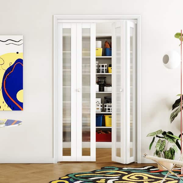 48 in x 80 in(Double Doors) Frosted Glass Single Glass Panel Bi-Fold Interior Door with MDF & Water-Proof PVC Covering