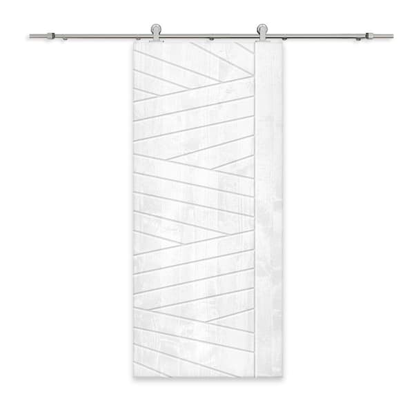 CALHOME 42 in. x 80 in. White Stained Pine Wood Modern Interior Sliding Barn Door with Hardware Kit