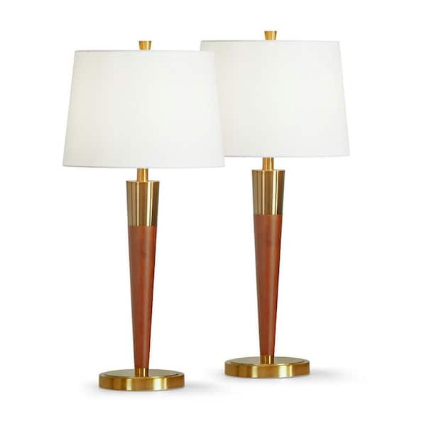 HomeGlam Manhattan 30 in. Hardwood Table Lamp 2-Pieces Set -Brushed Brass