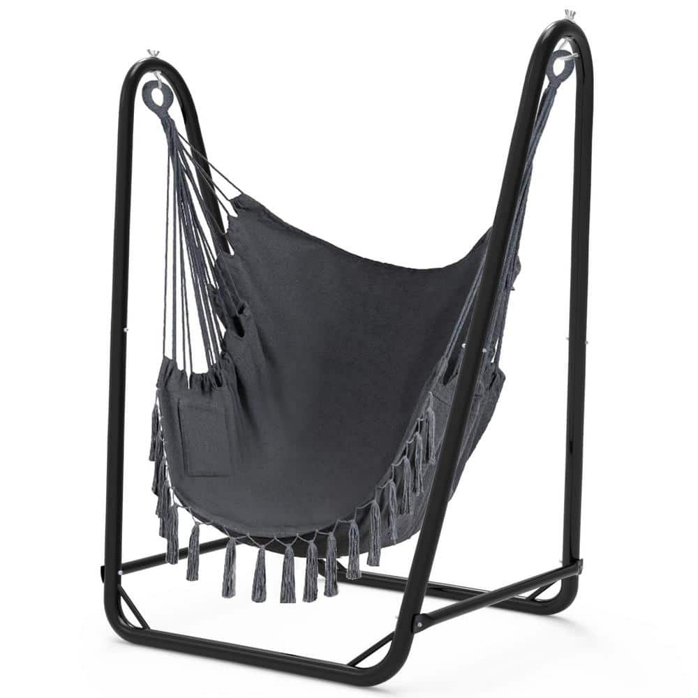 Gray Cotton U-Shaped Hammock Chair with Stand