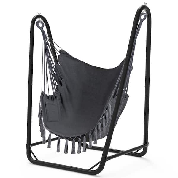 Afoxsos Unique U-Shaped 2.83 ft. Free Standing Chair Hammock with Stand in Gray