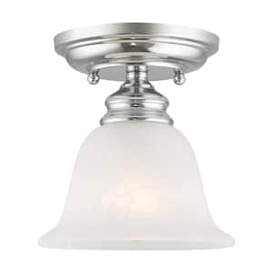Woodside 6.25 in. 1-Light Polished Chrome Industrial Semi Flush Mount with Alabaster Glass and No Bulbs Included