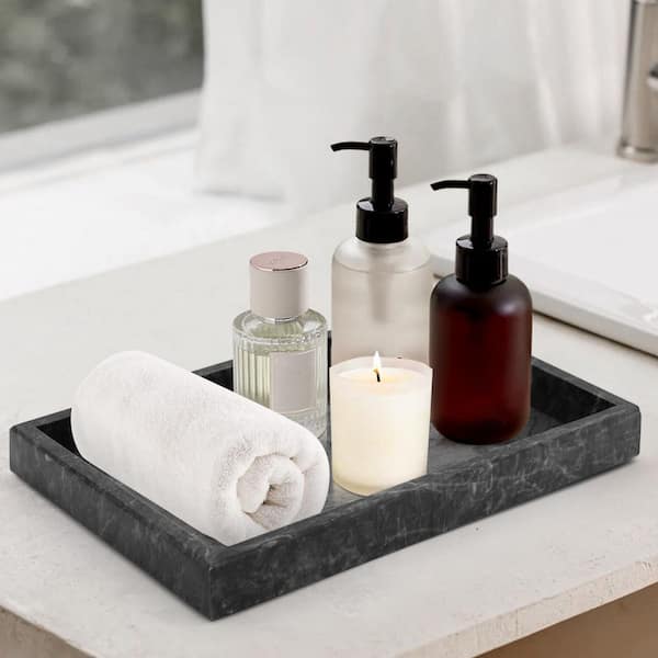Marble Bathroom Tray Black 12 in. x 8 in. Stone Natural Decorative