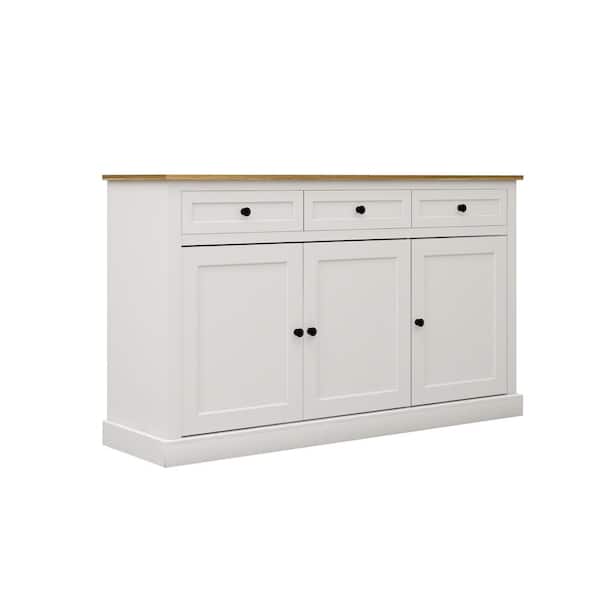 Tileon Buffet Cabinet Storage Sideboard Farmhouse Server Bar Wine Cabinet with 3-Drawers and 3-Doors Adjustable Shelves