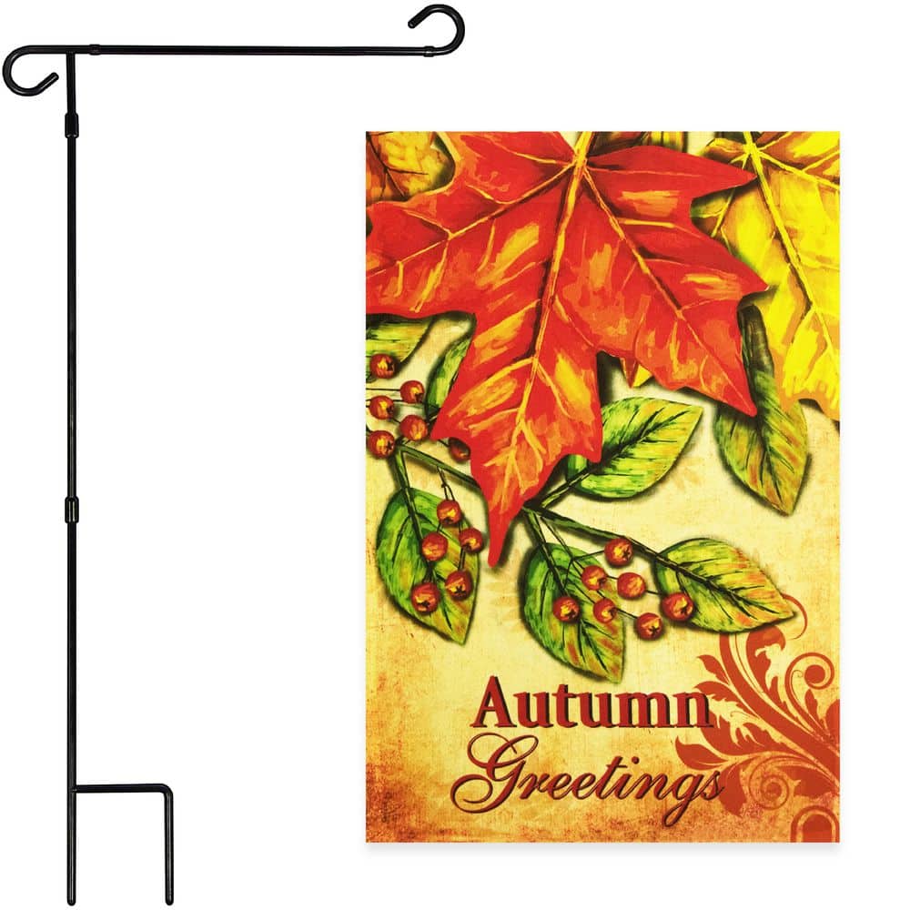 1 ft. x 1.5 ft. Polyester Autumn Greetings Large Maple Leaf Garden Flag with 3 ft. Black Iron Flagpole price history on PriceWatchPro