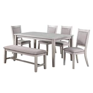 6-Piece 60 In. Length Light Gray Dining Set with Bench