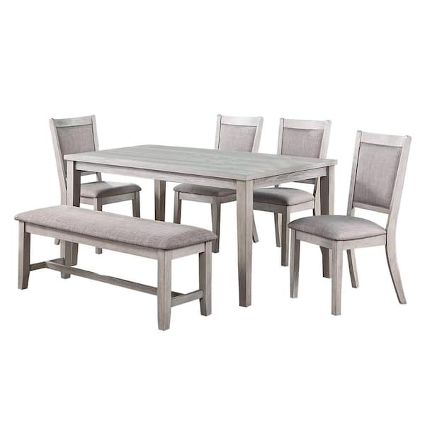 Light Gray Dining Set With Bench Vp F2606, Should Dining Bench Be Same Length As Table