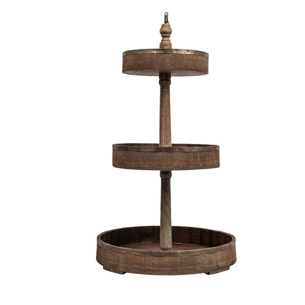Grace 3-Tier Round Mango Wood & Tin Decorative Tray in Silver
