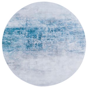 Tacoma Gray/Blue 6 ft. x 6 ft. Machine Washable Distressed Watercolor Round Area Rug