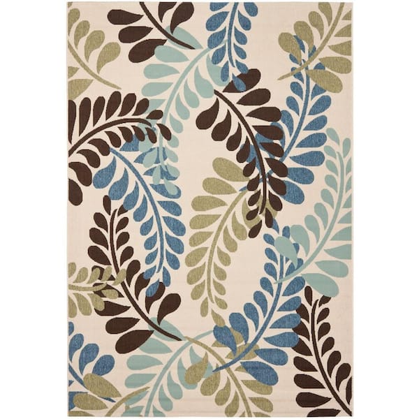 SAFAVIEH Veranda Cream/Aqua 4 ft. x 6 ft. Floral Indoor/Outdoor Patio  Area Rug