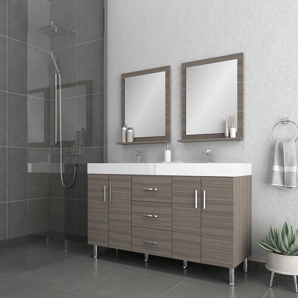 Ripley 60" Gray MDF Double Sink Freestanding Bathroom Vanity