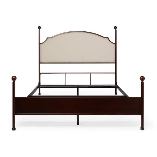 HomeSullivan Cream Curved Top Cherry Brown Metal Poster King Bed