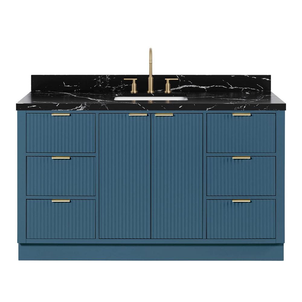 Milan 60 in. Single Sink Freestanding Bath Vanity in Vintage Blue with Nero Marquina Black Quartz Top price history on PriceWatchPro