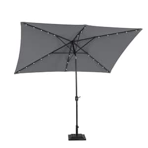 10 ft. Aluminum Pole Market Solar Patio Umbrella Outdoor Umbrella in Gray with 26 LED Lights and Crank Lift System