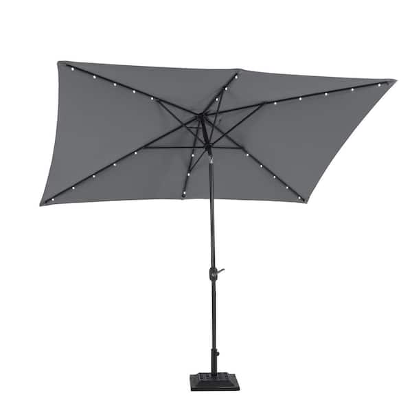 Mondawe 10 ft. Aluminum Pole Market Solar Patio Umbrella Outdoor Umbrella in Gray with 26 LED Lights and Crank Lift System