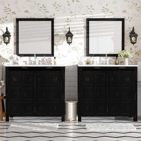 72 in. W Double Sink Solid Wood Frame Freestanding Bath Vanity in Espresso with White Ceramic Top and Adjustable Shelf