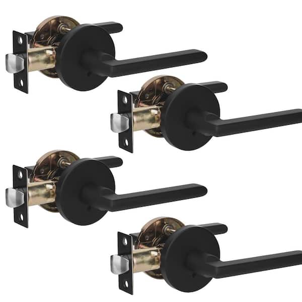 eModernDecor CozyBlock Privacy Door Lever Handle Easy to Lock and Unlock for Bedroom and Bathroom in Matte Black Finish (Set of 4)
