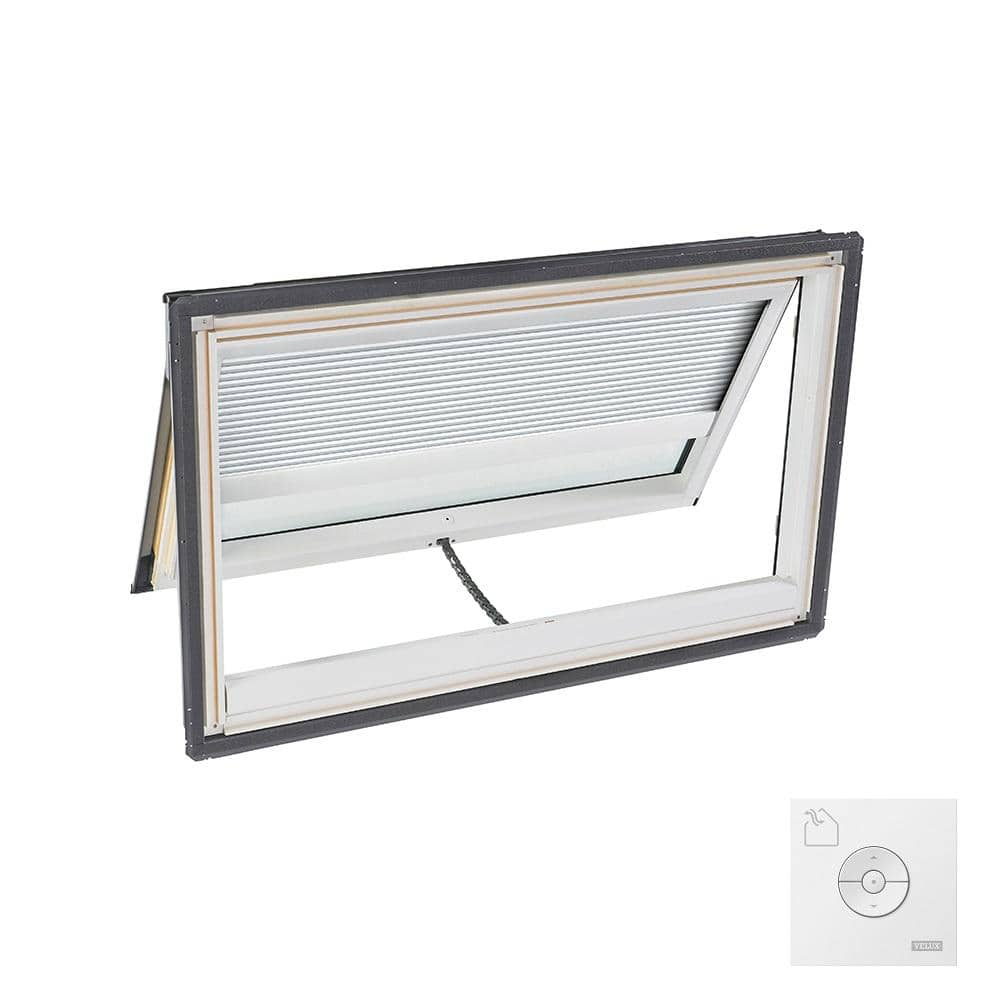 44-1/4 in. x 26-7/8 in. Solar Powered Venting Deck Mount Skylight w/ Laminated Low-E3 Glass, White Room Darkening Shade -  VELUX, VSSS012004CS00W