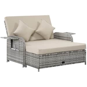 Patio Wicker Outdoor Loveseat Sofa Set with Khaki Cushions