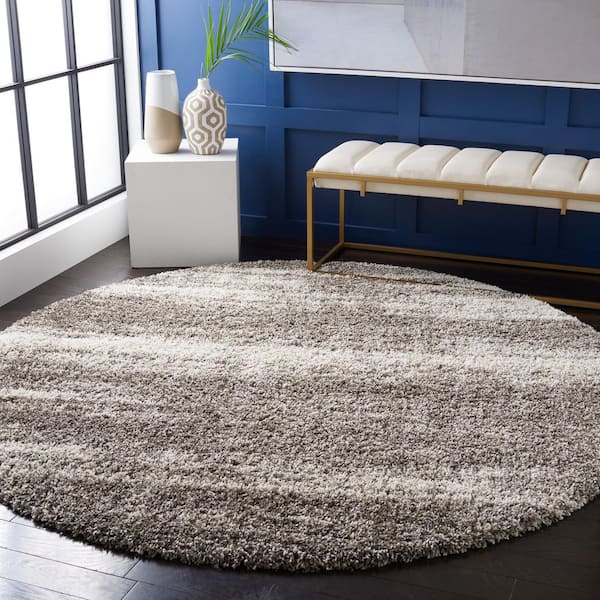 Hudson Shag 7 ft. x 7 ft. Ivory/Gray Marble Round Area Rug