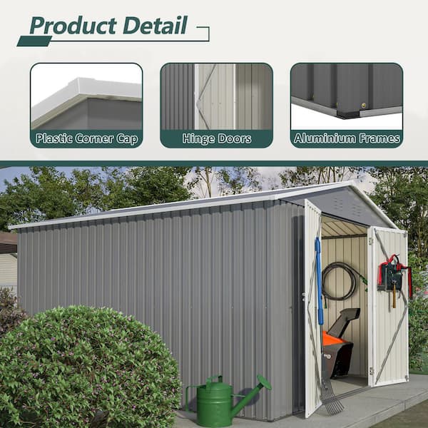 Noble House Navor 10 ft. W x 10 ft. D Gray Metal Outdoor Storage