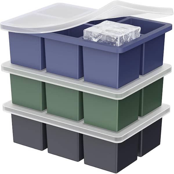 Old Fashioned Style Black Square Silicone Ice Cube Mold Tray with Lid for Freezer Whiskey Cocktail 3 Pack