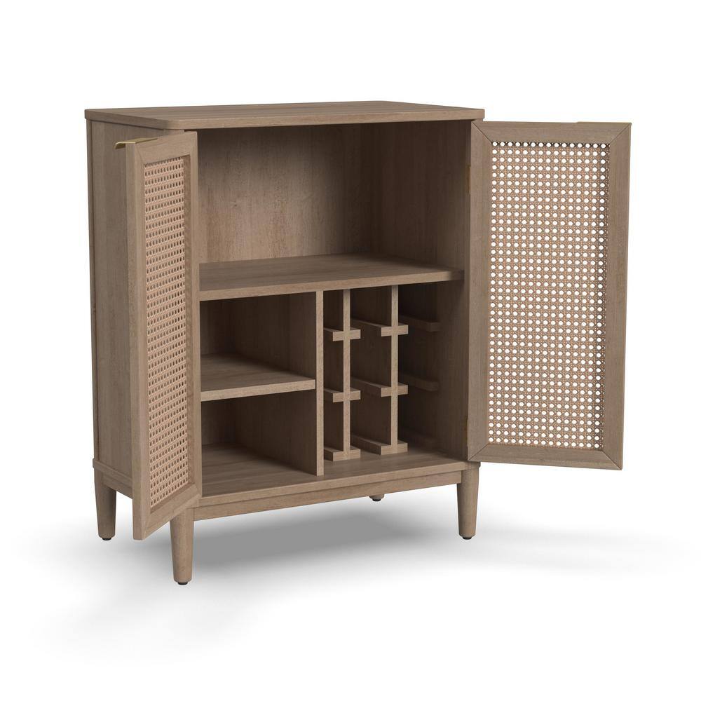 Brentwood Light Oak and Cane Bar Cabinet